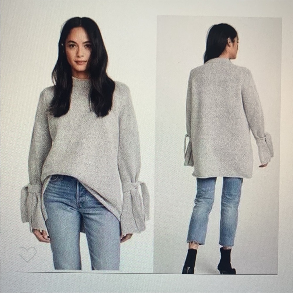 J.O.A. Gray Crewneck Sweater with Bow Tie Wrists